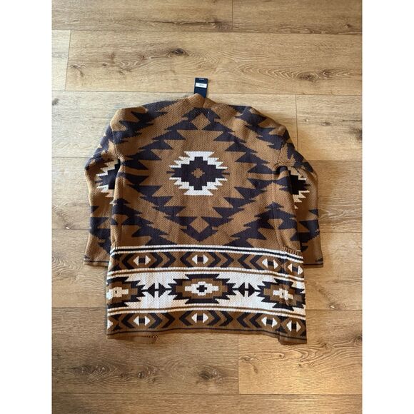 Lucky Brand Womens Brown Open Front Aztech Pattern Cardigan Size XS - Picture 2 of 3